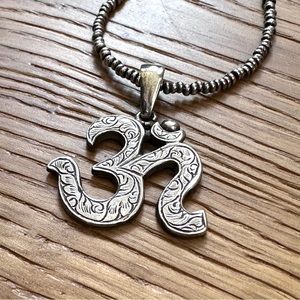 Sterling Silver Ohm Pendant and Beaded Chain 16”